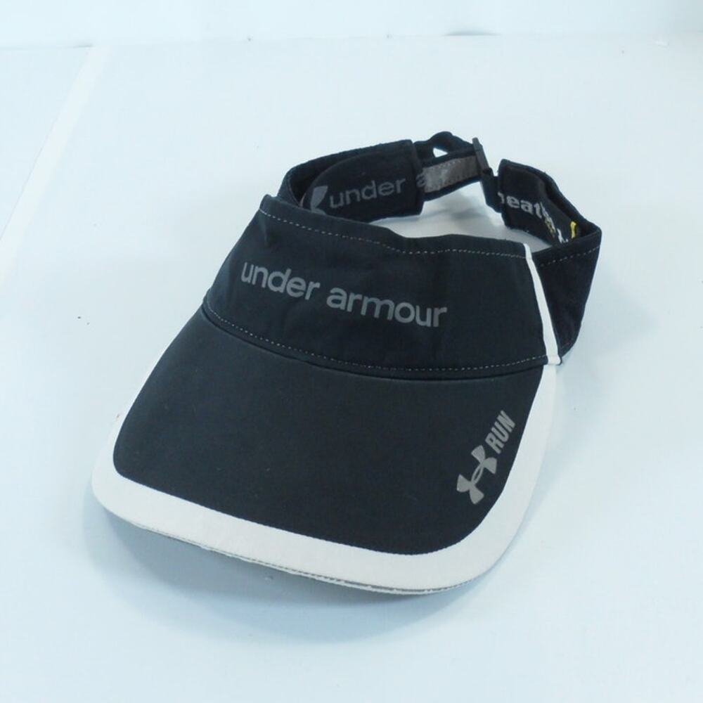 Under Armour Run Lightweight Strapback Sun Visor Cap Hat Black White Heat Gear